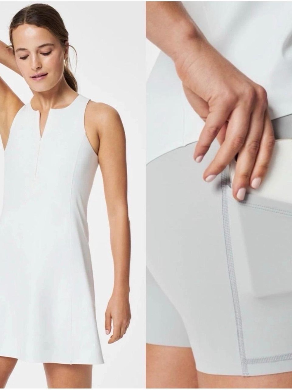 Spanx Get Moving Zip Front Dress, white, size S, NWT